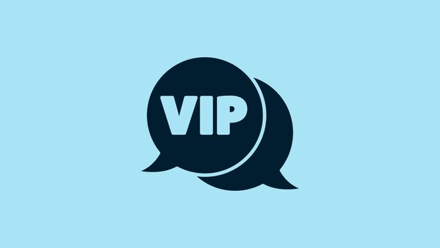Blue Vip in speech bubble icon isolated on blue background. 4K Video motion graphic animation