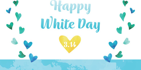 水彩風　両サイドをハートで飾ったホワイトデーロゴ