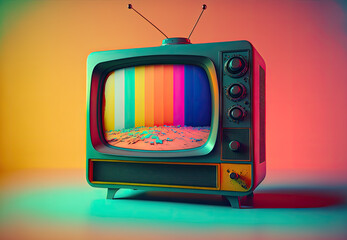 retro tv on vibrant colors created with Generative AI technology - obrazy, fototapety, plakaty