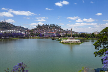 Fototapeta premium Aerial View Of Monument aux Morts on Lake Anosy ,Antananarivo- capital city of Madagascar 
