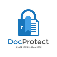 Document protection vector logo template. With shield or lock symbol.