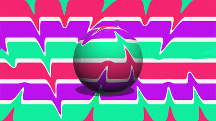 reflective 3d sphere illustration with pink, lilac and light green textured abstract background