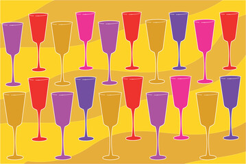 glasses with drinks and cocktails on a colored alcohol background