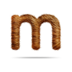 Small alphabet letter m design with brown fur texture