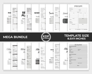 KDP interior bundle blood pressure log book, sewing planner journal unique template design