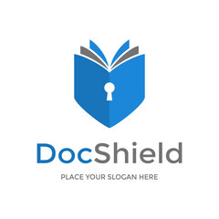 Document protection vector logo template. With shield or lock symbol.