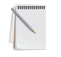notepad and pencil closeup isolated