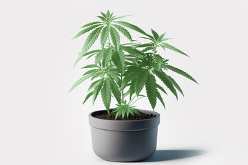 Cannabis or hemp plant on a pot over isolated white background. Generative AI Illustration