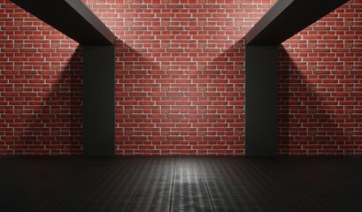 Visualization of an empty garage. Red brick wall. 3d rendered