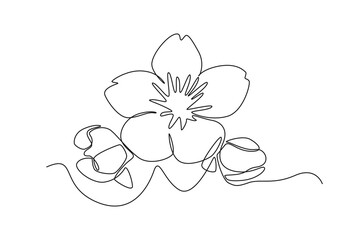 Continuous one line drawing Flower blossom Sakura. Cherry blossom concept. Single line draw design vector graphic illustration.