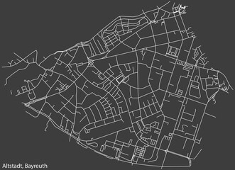Detailed negative navigation white lines urban street roads map of the ALTSTADT DISTRICT of the German town of BAYREUTH, Germany on dark gray background
