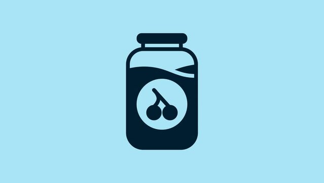 Blue Cherry jam jar icon isolated on blue background. 4K Video motion graphic animation