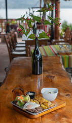 typical meat dishes with rice in country restaurant