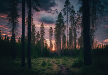 Obraz premium sunset in the forest created with Generative AI technology