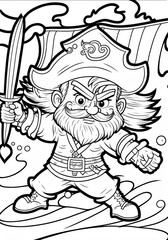 Pirate Illustration for Coloring book page for adults and kids - Generative AI
