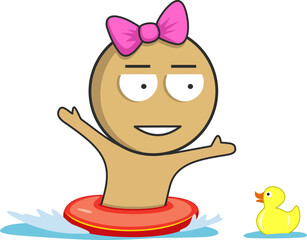 Girl bathes in the sea in an inflatable circle
