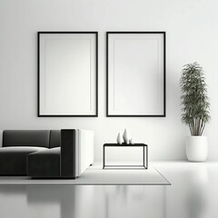 Two Display frame, Mockup, Two Empty Frame, Living room