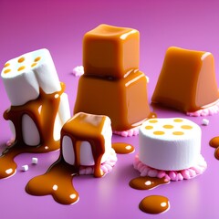 Marshmallows and Caramel with Candy, Generative AI Illustration