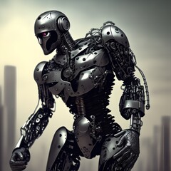 Metal Man Cyborg, Generative AI Illustration