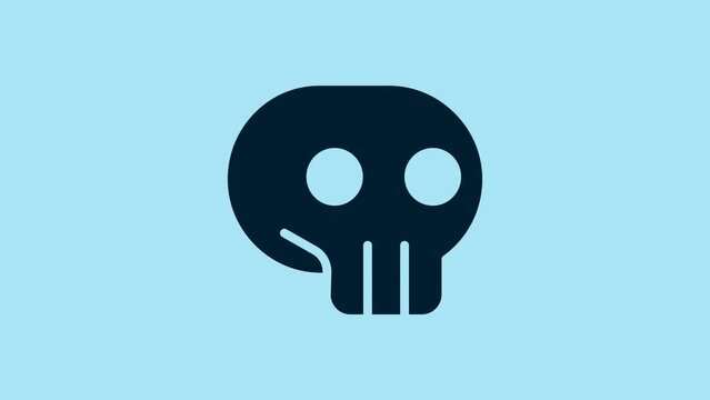Blue Skull icon isolated on blue background. 4K Video motion graphic animation