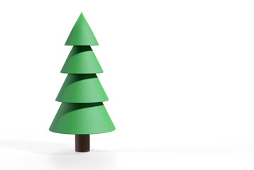 Three-dimensional low poly model of a green Christmas tree on a white background. 3d render illustration