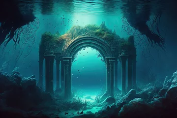 Tuinposter Fantasy underwater seascape with lost city. Generative AI © lermont51