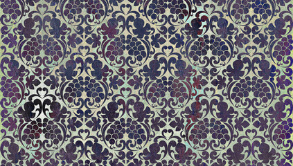 Grunge concrete wall with ornaments and prints. Digital tiles design. 3D render Colorful ceramic wall tiles decoration. Abstract damask patchwork background