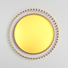 golden circle surrounded with golden dots isolated on white background, 3D rendering