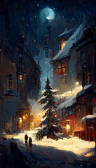 Fototapeta na wymiar Christmas snow on a cold night illustration Generative AI Content by Midjourney
