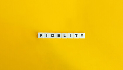 Fidelity Word on Block Letter Tiles on Yellow Background. Minimal Aesthetics.