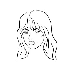 Young woman face with lush eyelashes. Beautiful girl face on a white background. Vector illustration. Glamour fashion beauty woman face illustration,eyelash extension.