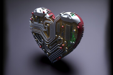 Heart shape by electronic components. Creative heart symbol. Love concept. generative AI.