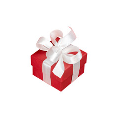 Red gift box with white bow .Isolated on a white background. Element for design