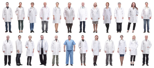 group of doctors in full length isolated on white