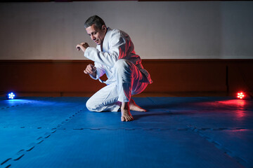 Man in brazilian jiujitsu in combat position base