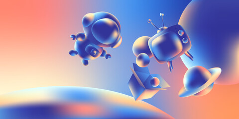 Astronaut is moving to a new place. Exploring the World. Moving service. Vector illustration