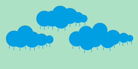 Collection of blue clouds with raindrops. isolated on Pastel blue background. Render round soft cloud icon on blue sky. Illustration