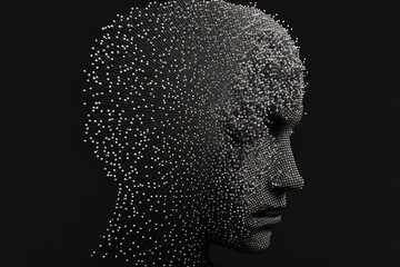Human head shape made from a large grid of pins connected with string. Communication technology and mental health concept. Generative AI
