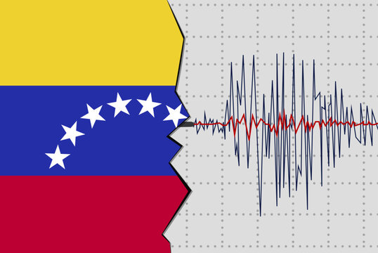 Earthquake in Venezuela, natural disasters news banner idea, seismic wave with flag