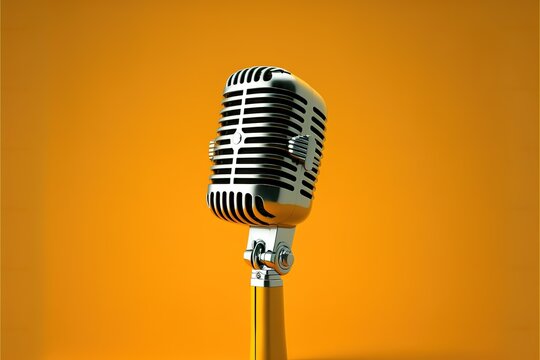 Vintage style microphone against a plain bright yellow background