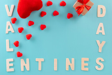 Text or word Valentines day with red heart and gift box for background