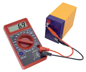 Testing an acid rechargeable battery with a measuring instrument