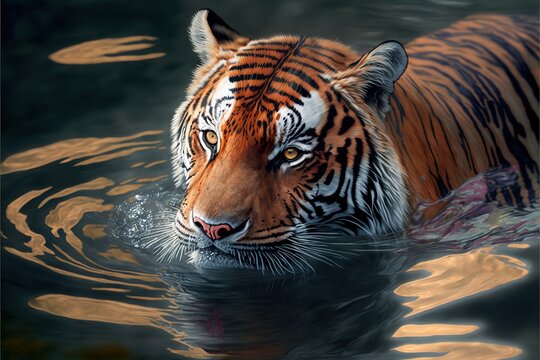 tiger in water. Generative AI