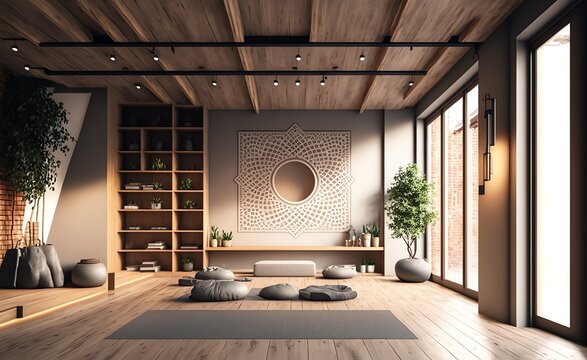 Premium Photo  Modern Yoga Studio Interiors Generative AI