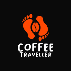 creative unique simple combination of foot print and coffee bean icon symbol mascot character suitable for coffee shop roasters cafe bar vlogger blogger traveller tourism logo design 