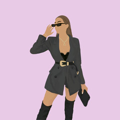 Girl in a dark coat and glasses