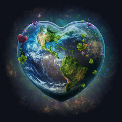 Planeta Ziemia w kształcie serca, miłość do natury i środowiska - obrazy, fototapety, plakaty