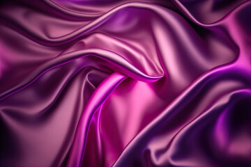 Obraz premium Pink silk satin fabric with lots of folds, curves and waves. Smooth textile cloth. Background wallpaper pattern with room for style and text.