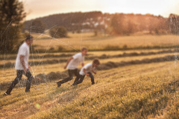 Photo through a damaged lens, not sharp and with scratches, unsharp, blur, soft focus