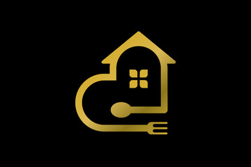 Simple and modern House, kitchen, restaurant, spoon and fork monogram logo for business brand.